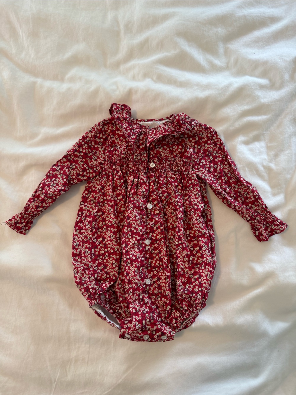 Pukatuka Baby Girl Floral Red Liberty Bubble Romper- size 1A- 12-18 months